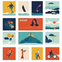 several different illustrations that have been created with people