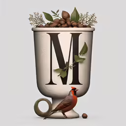 a bird is sitting inside of a tall vase