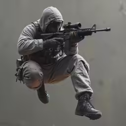 an airborne soldier is going over the ground with his weapon