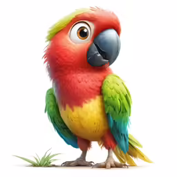 a cartoon colored parrot with one eye
