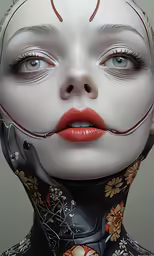 an image of a woman with make up and painted flowers