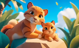 a small tiger kitten with its paw on another cat