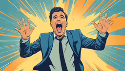 an illustrated image of a man with his hands out, screaming