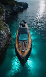 a small speed boat out on the water
