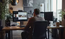 man in a chair looking at computer screen