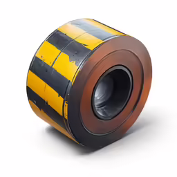 a black and yellow rubber tube with a stripe pattern on it