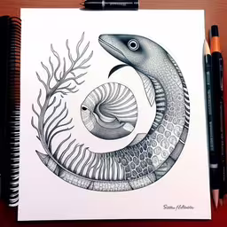 a drawing with some sort of design on top of a table