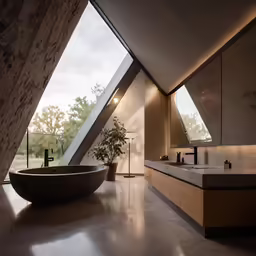 there is a bathroom with an unusual style