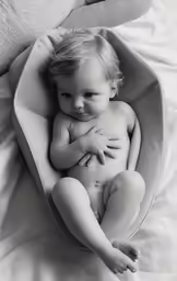 a baby laying in the center of a blanket