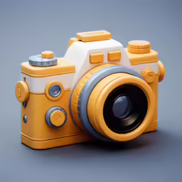 an artistically colored camera is on display