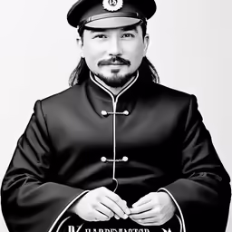 the portrait of a man dressed in a uniform and standing against a white background