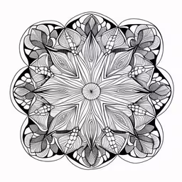 a drawing of an intricate design with black and white colors,a circular design that looks like it has been made to look like a flower