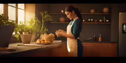 a woman is preparing pastries in the kitchen