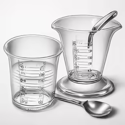 a measuring cup and spoon with a measuring cup on it