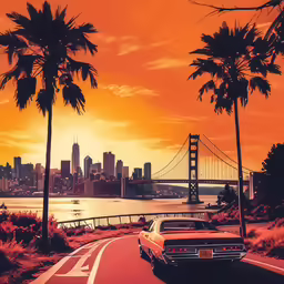 two cars driving down a road near the water