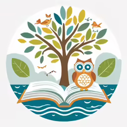 an owl on a book on top of the open book