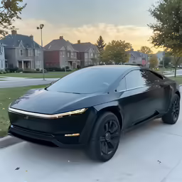 the new black sports utility vehicle is parked on the street
