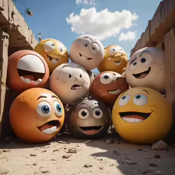 a group of various colored eggs with eyes and mouths