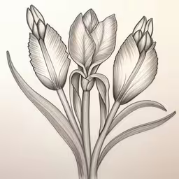 a pencil drawing of some flowers,a drawing of some flowers that are on the wall