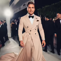 the actor wears a suit, tuxedo and white shirt at the vanity bash