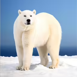 a polar bear in the snow looking at the camera