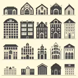 set of architectural buildings isolated from the city flat icon,a collection of houses are displayed in black and white