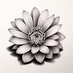 a black and white flower is shown with white background