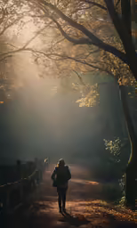 a person walking on a path through the woods
