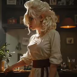 the lady is cooking in the kitchen alone