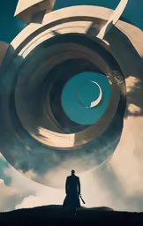 the man stands on the hill with his sword in his hand