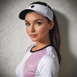 a woman with a hat, t - shirt and shorts