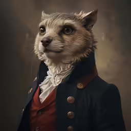 the man is dressed in the same style as a small animal