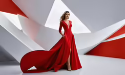 a beautiful blond woman wearing a red evening gown
