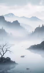 a small tree in the middle of some water