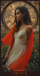 woman wearing an orange and white shawl in an outdoor setting