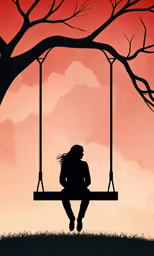 woman sitting on a swing next to a tree