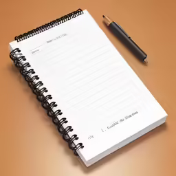 notebook and pen on orange surface with clipping to address