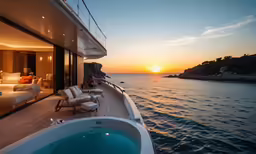 a boat that has some couches and a tub