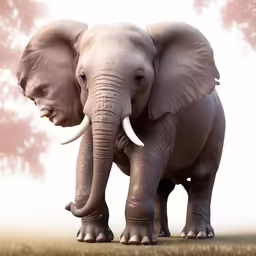 a close up of two elephants with trees in the background