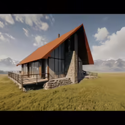 there is a cabin in the middle of a plain