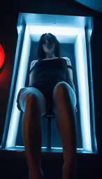 this is a woman sitting in a chair with light on