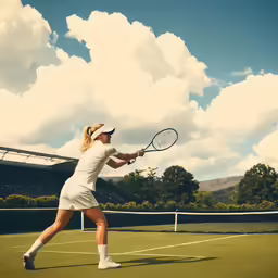 a female tennis player swings at a tennis ball