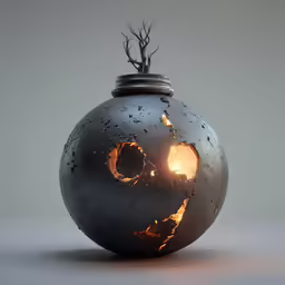 a ceramic vase is lit with a candle