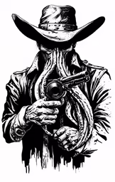 the cowboy is holding his guns