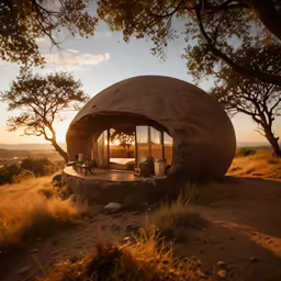 a yurt hut in the desert sits on a dirt hill