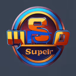 a logo of super smash on a grey background,a metal sign with the words super and an eg logo