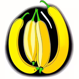 a drawing of three bananas, in the center of a black circle