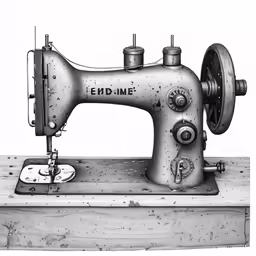 a black and white photo of an old sewing machine