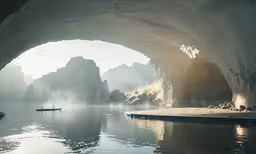 boat with person in open area of a lake