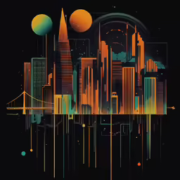 a picture of the city skyline in the dark